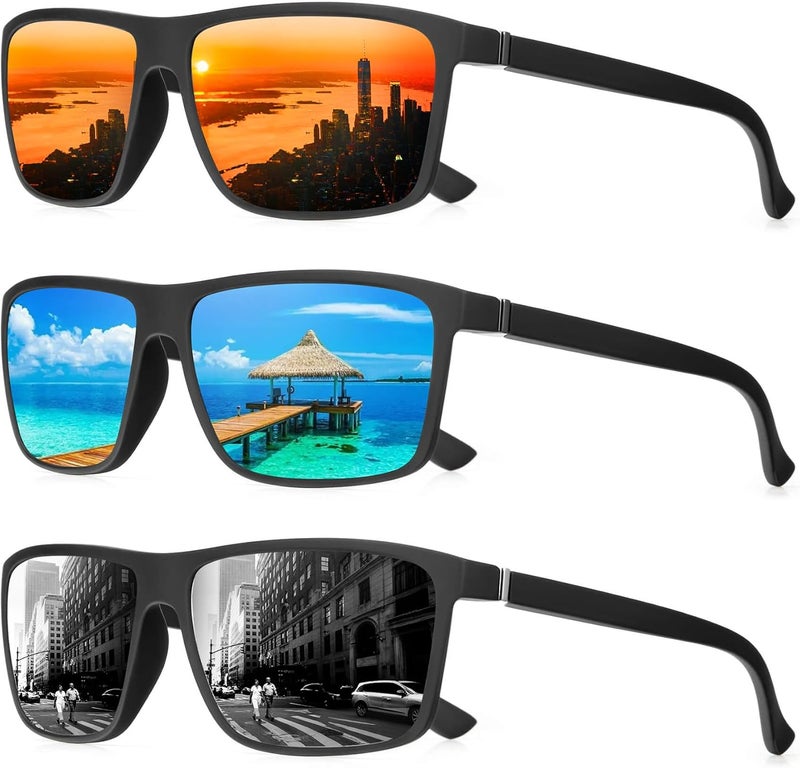 QALLY Store Polarized Sunglasses for Men Rectangular Frame Men's Polarized Sunglasses Sports Sunglasses with UV400 Protection - Image 1